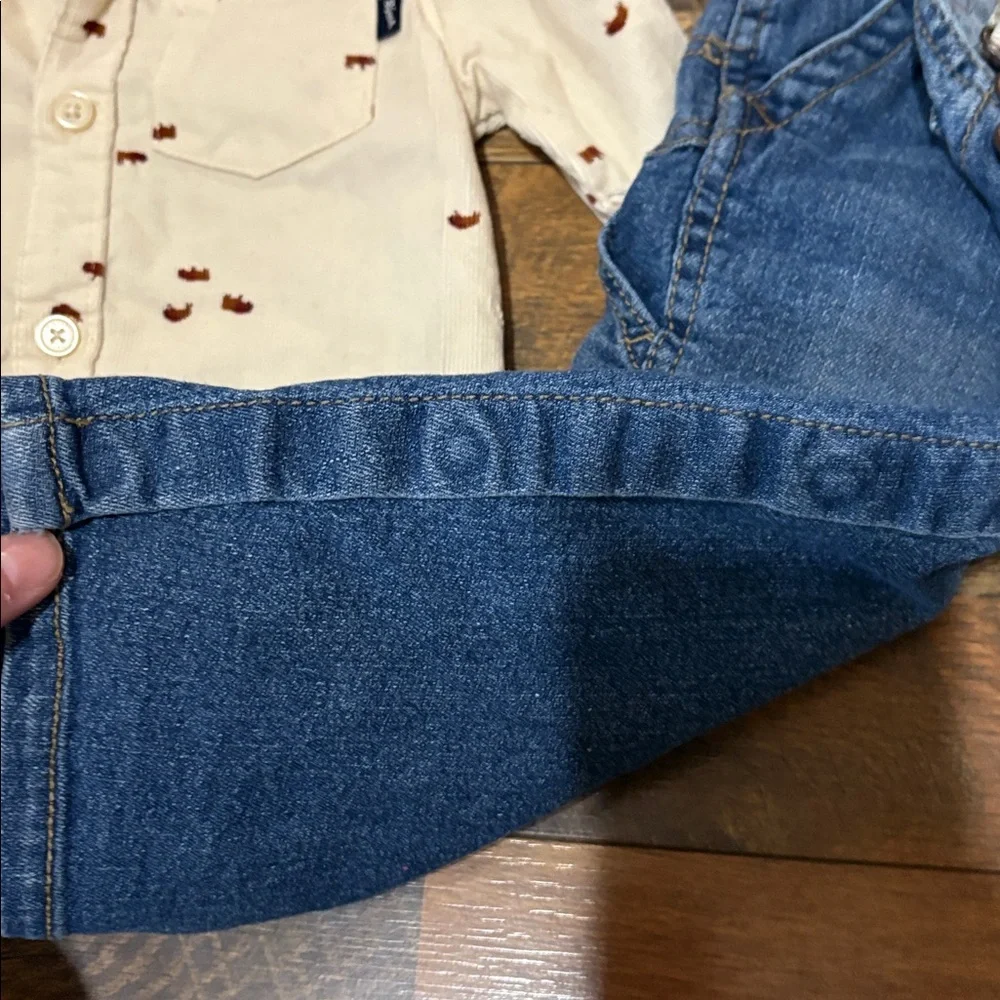 OshKosh B'gosh Blue Denim Overalls with Cream Shirt‎